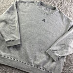 Adidas Sweatshirt Mens Large Gray Black Center Trefoil Logo Crew Neck Pullover